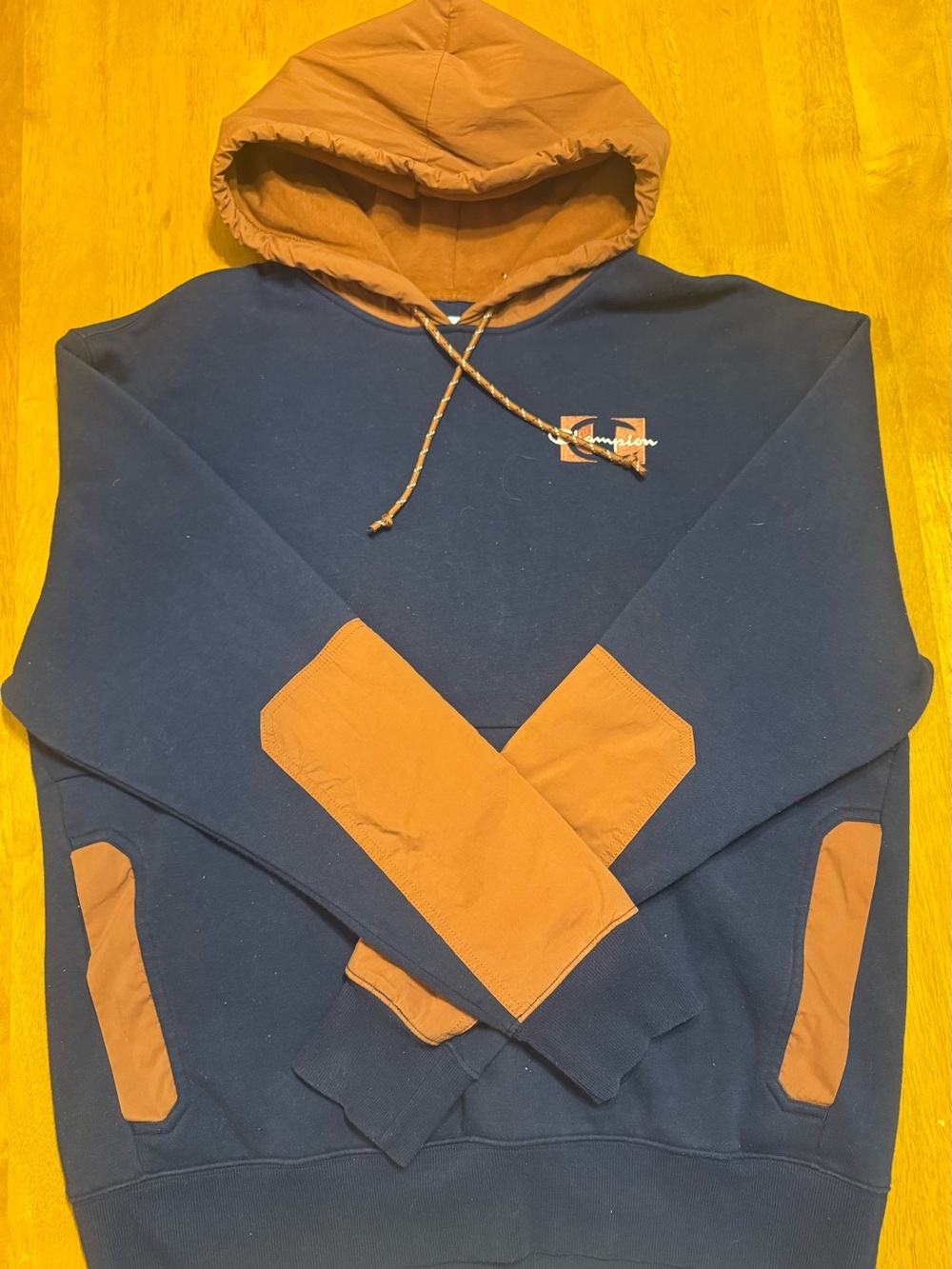 Champion Navy Pullover Hoodie with Rust Accent